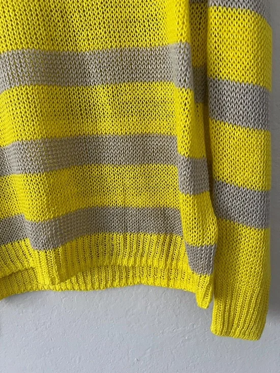 NWT J.Crew 100% Linen Lightweight Yellow and Taupe Striped Sweater in Size L - Picture 4 of 11